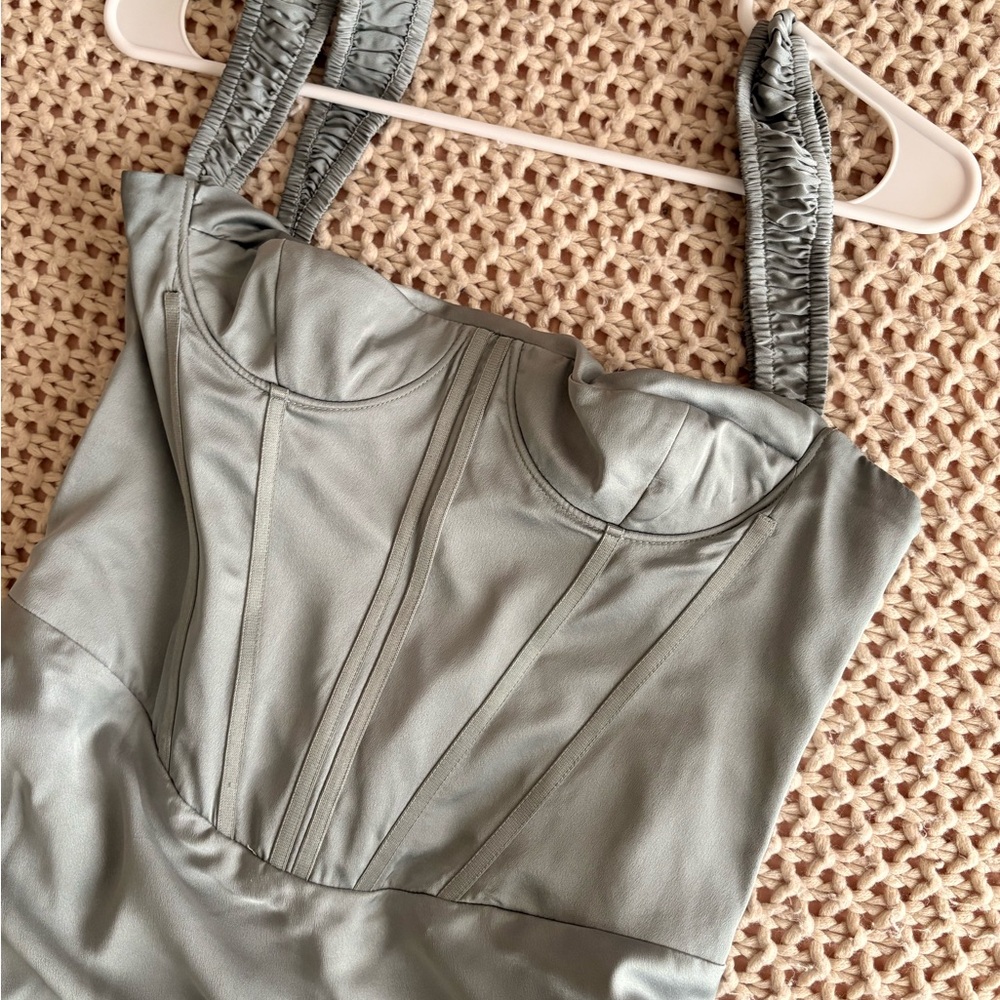 ASOS sea green/ blue corset detail satin maxi dress - Picture 3 of 3